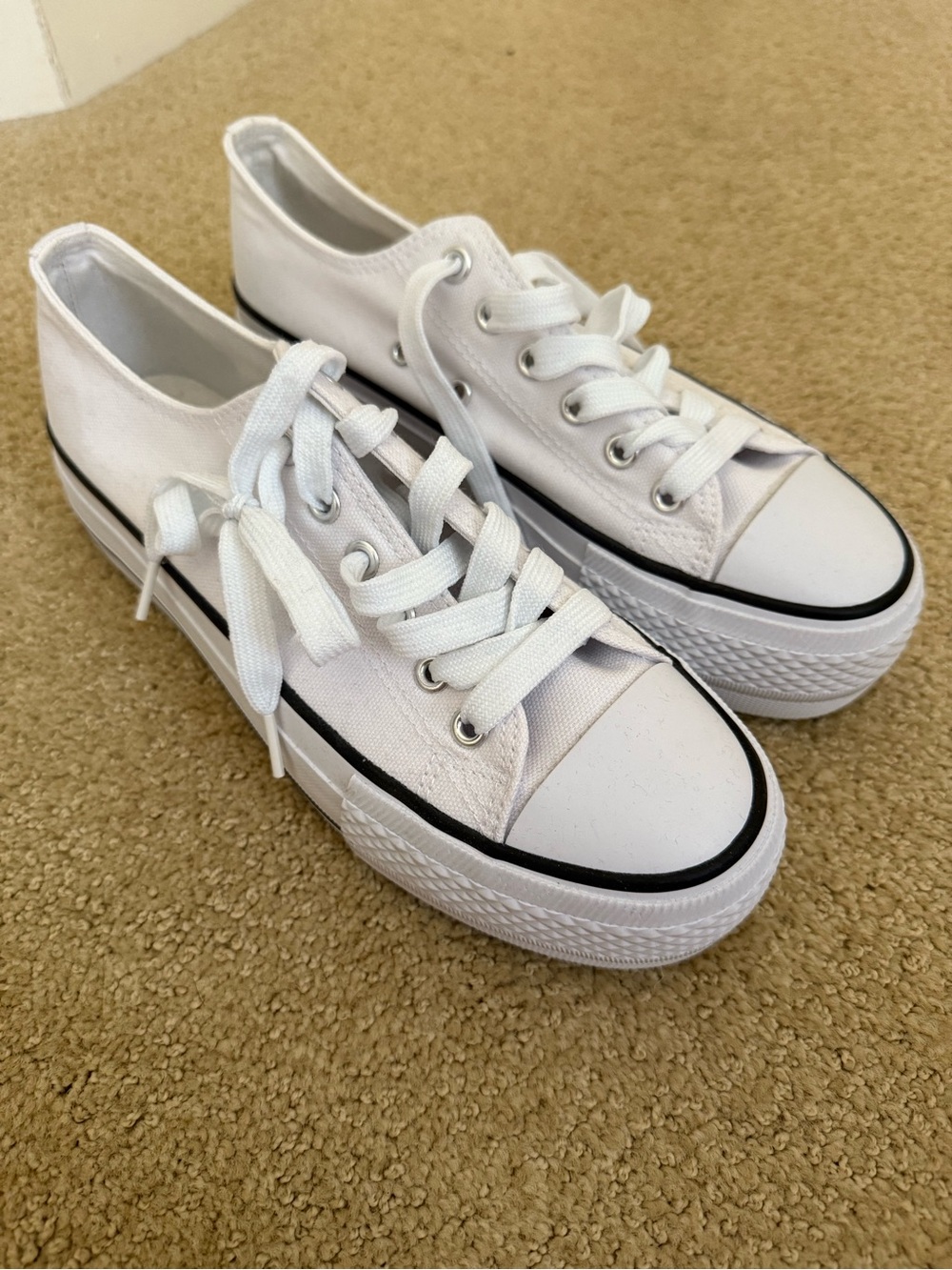 White Low-Top Canvas Platform Sneakers
